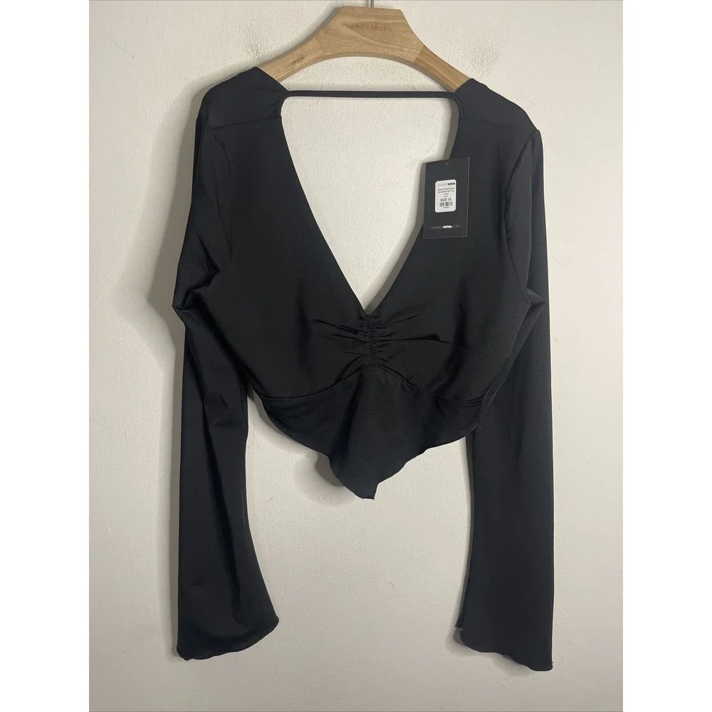 Fashion Nova Size 1X Desert Destination Satin Handkerchief Top Black Size 1X - Picture 1 of 5
